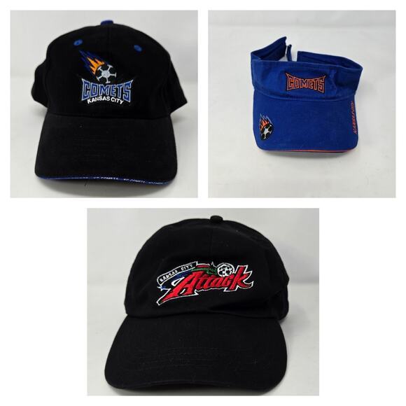 Kansas City Soccer 3 Hats Kansas City Attack Kansas City Comets Dad Hat Visor - Picture 1 of 14